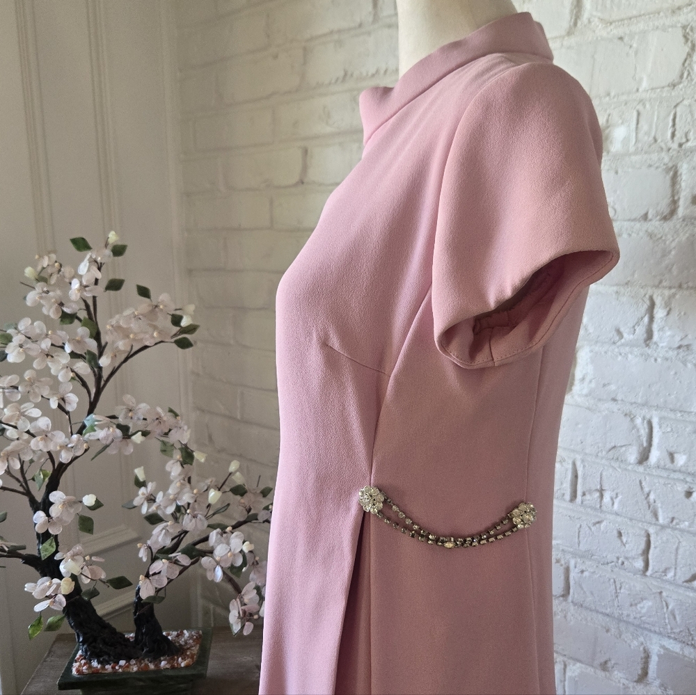 Vintage 1960s Mod Rhinestone Party Dress, Powder Pink, 4/S, Mini